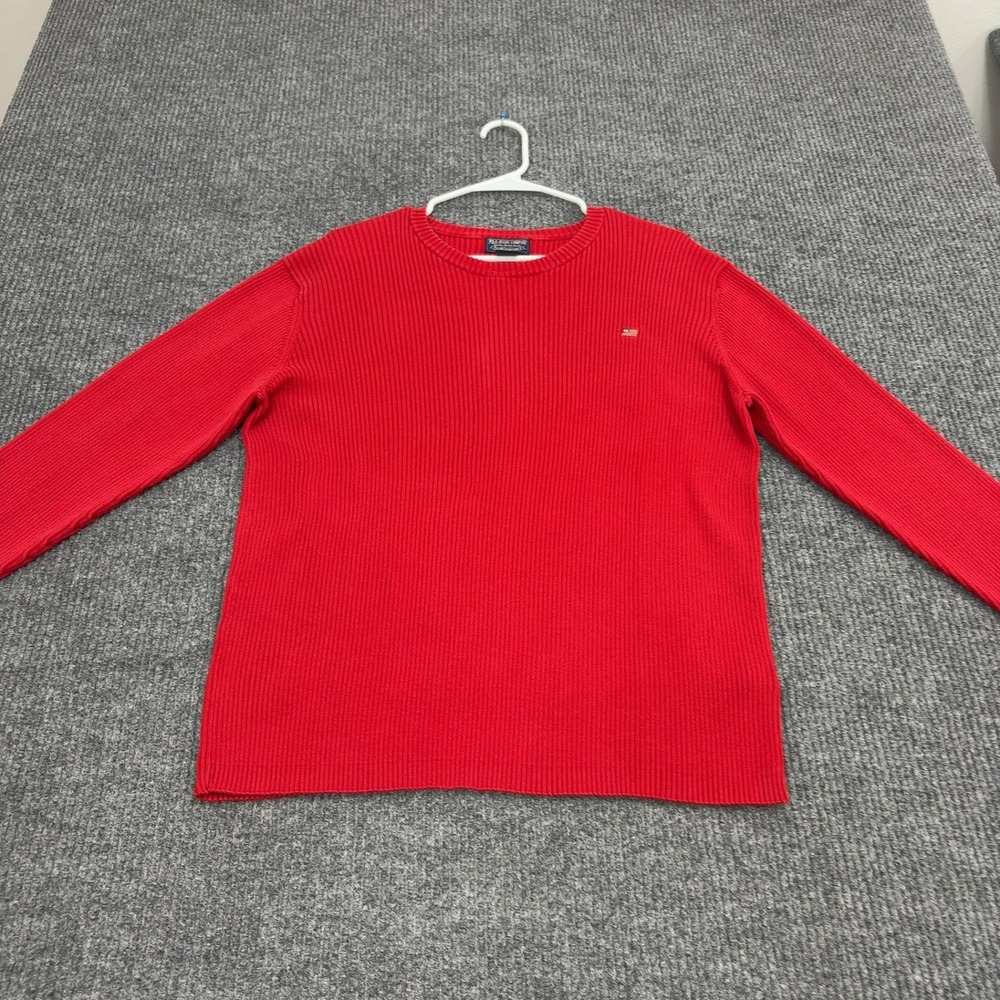 Polo Jeans Co Ralph Lauren Sweater Mens Large Red Cotton Ribbed Flag Logo Preppy
